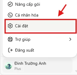 Nhấn vào Avatar ⇒ chọn Cài đặt.