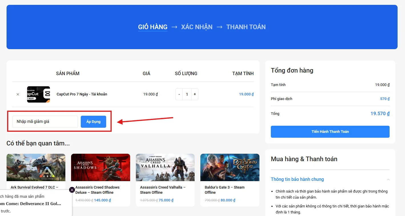 Nhập mã giảm giá nếu có